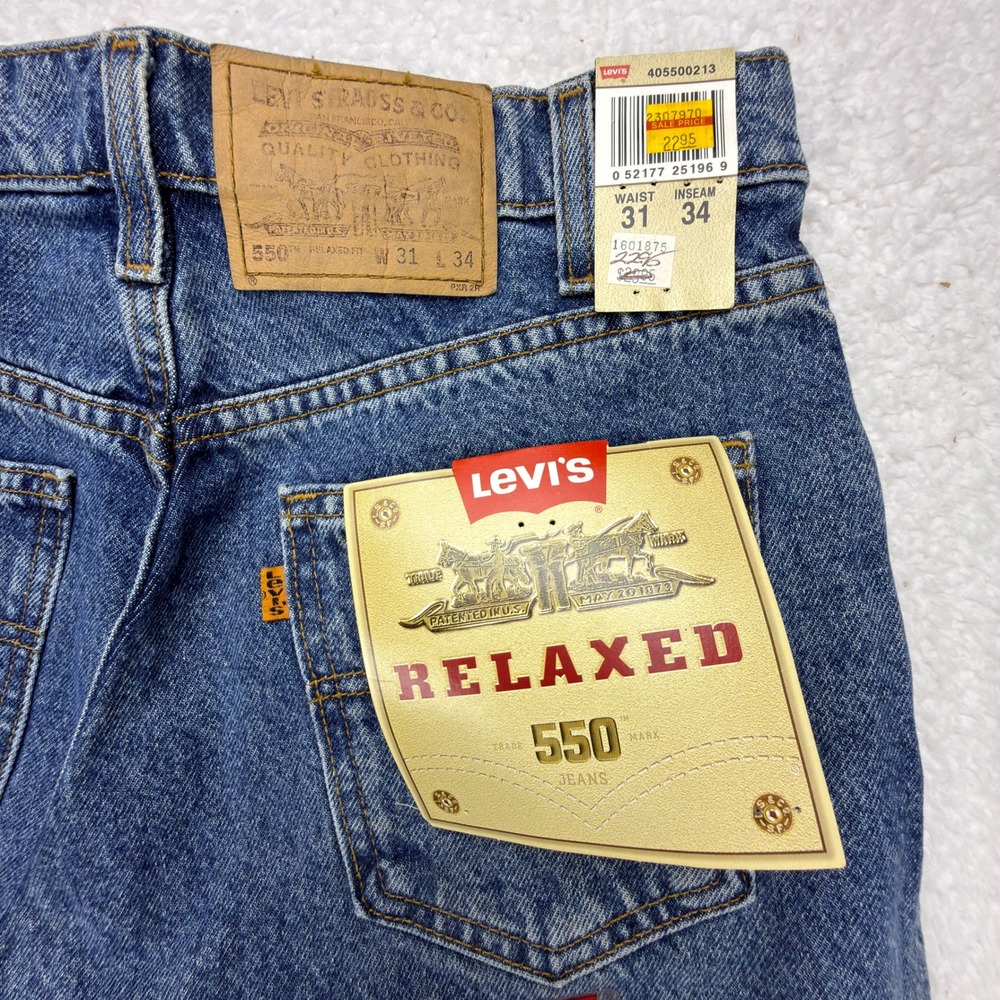 Vintage Levis 550 Relaxed Fit Denim Blue Jeans Mens 31x34‎ NWT NOS
